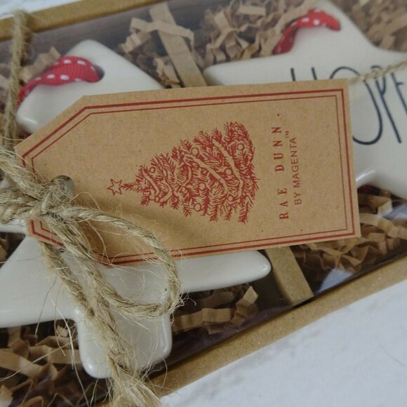 New Rae Dunn 3-PC Christmas Ornaments Ceramic Peace Joy Hope Tree Heart Star Set - Picture 8 of 11